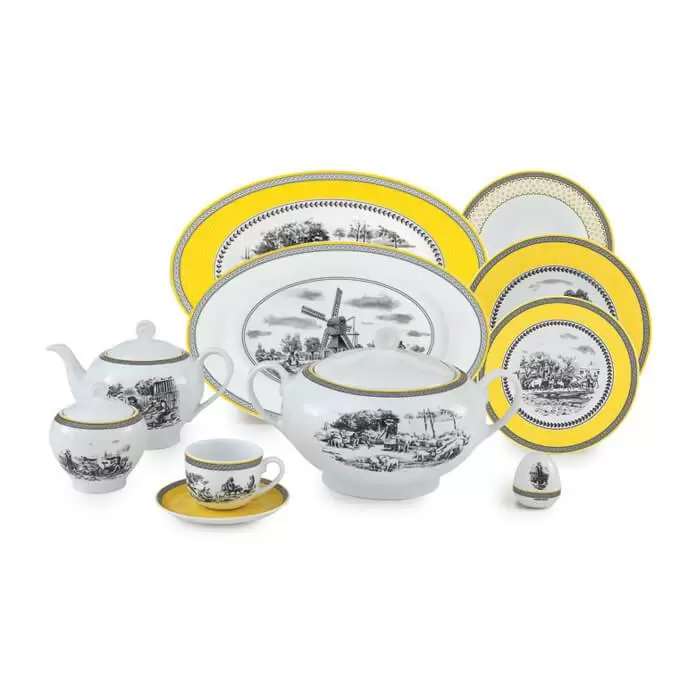 سرویس 102 پارچه چینی زرین-ایتالیا اف(گرد)-12 نفره-ویلیج-درجه یک سرویس18 نفره