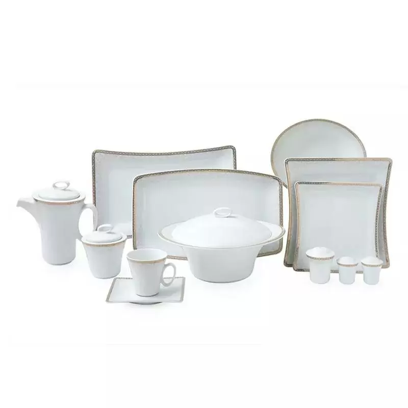 سرویس 97 پارچه چینی زرین-وینچی الیسه-12 نفره-ریوا طلایی -درجه یک