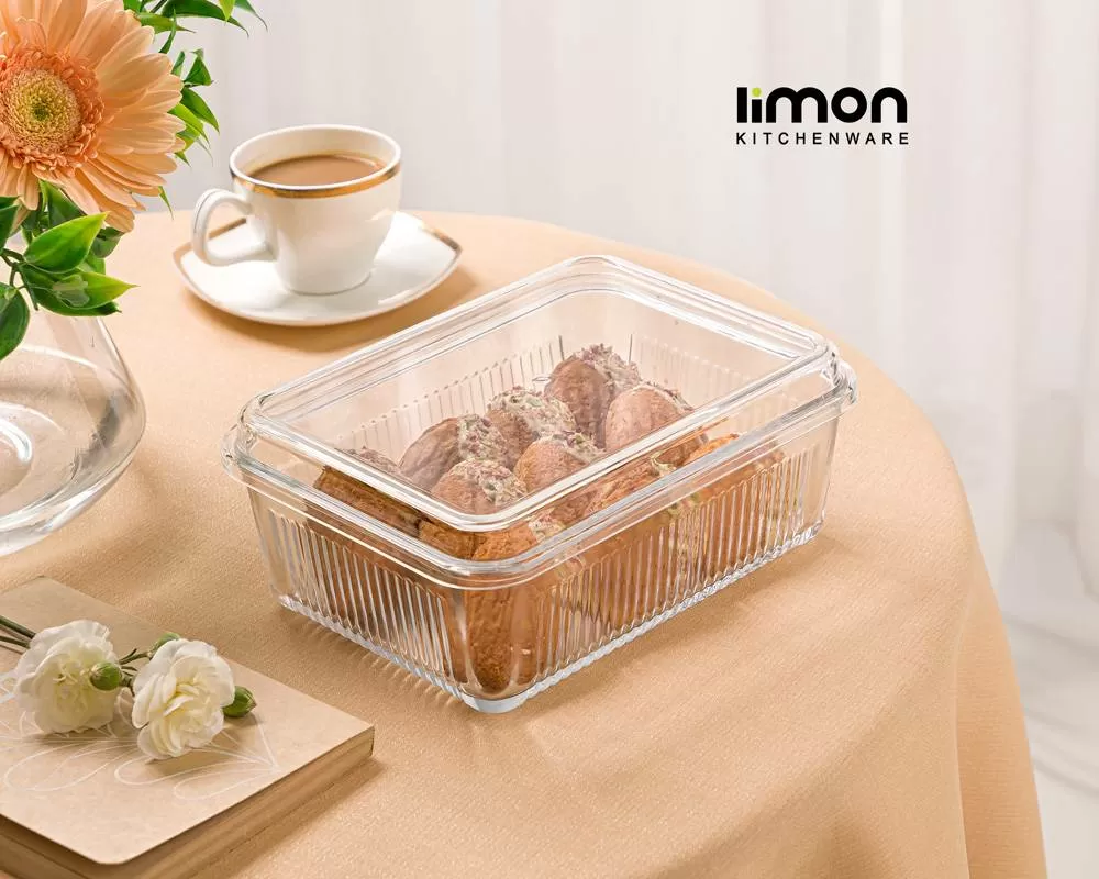 ظرف شیشه ای 1.1 لیتر درب اکرولیک لیمون کد2260